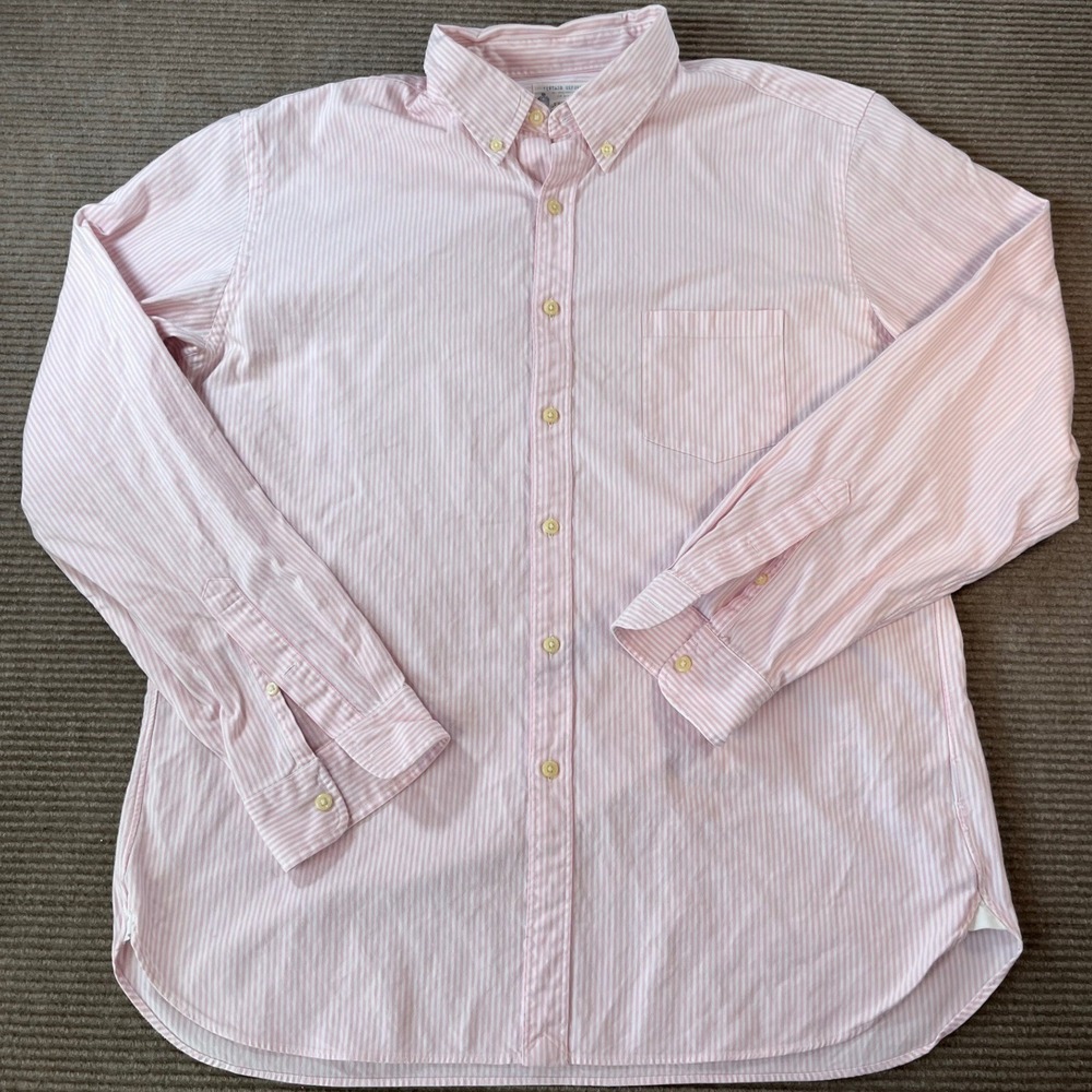 J.Crew Mens XL Vintage Style Cotton Oxford Shirt Pink White Striped Button Down